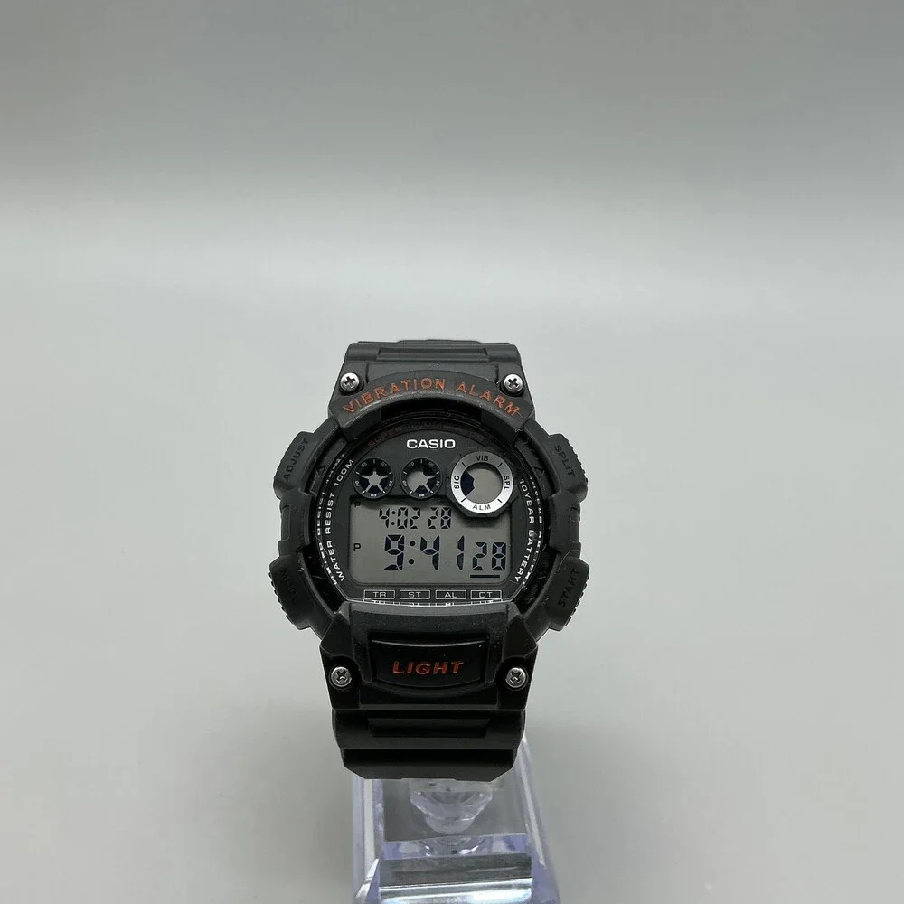 Casio 3416 W-735H Mens Watch 44mm Digital Black Resin Vibration Alarm Sport